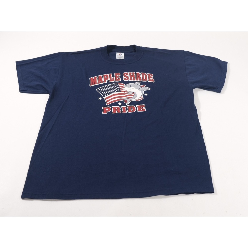 Jerzees T-Shirt Unisex L Navy Maple Shade Pride Jersey American Flag Shark Tee